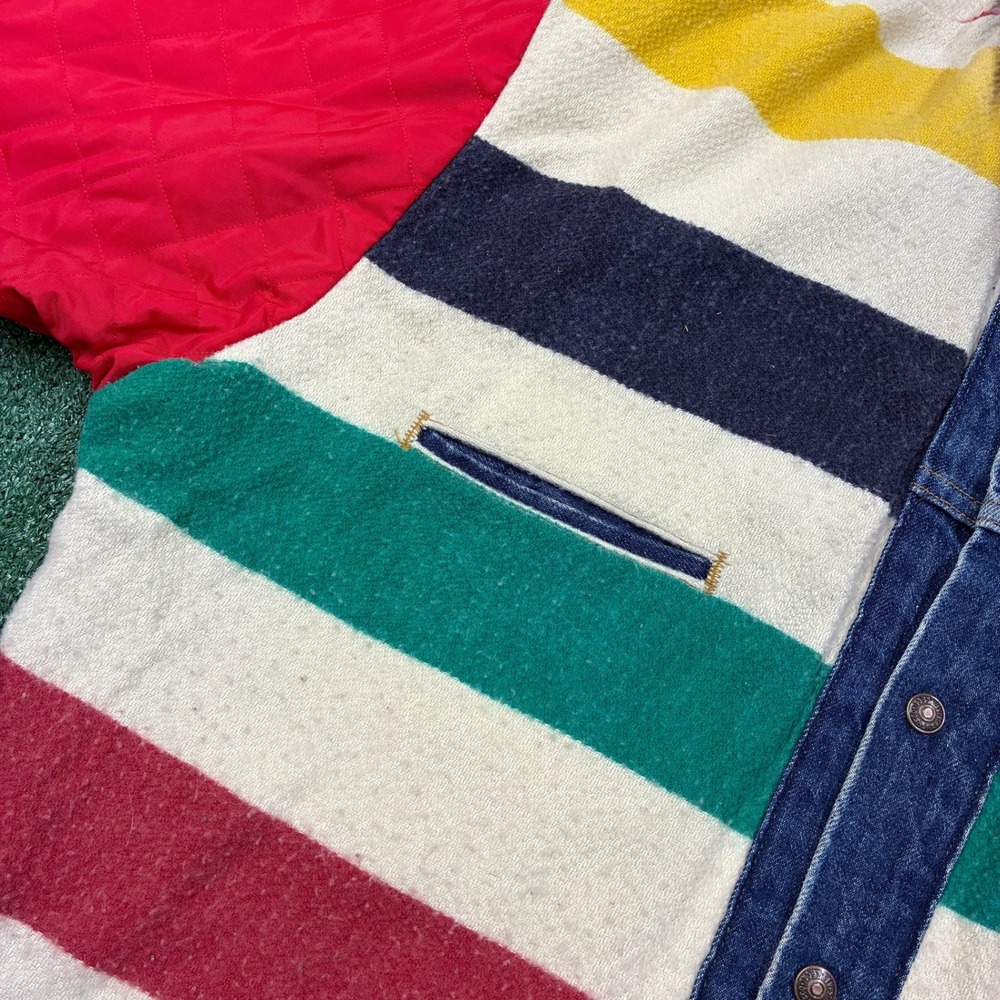 Vintage Levi's Hudson Bay Stripe Lined Jean Jacket Black Tab Usa - Picture 9 of 9